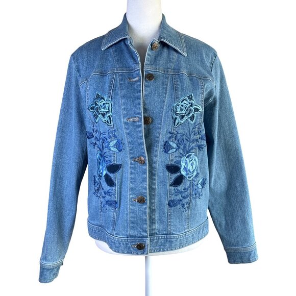 NYDJ Not Your Daughters Jeans Denim Jean Jacket Size Small Floral Embroidered NW - Picture 1 of 11